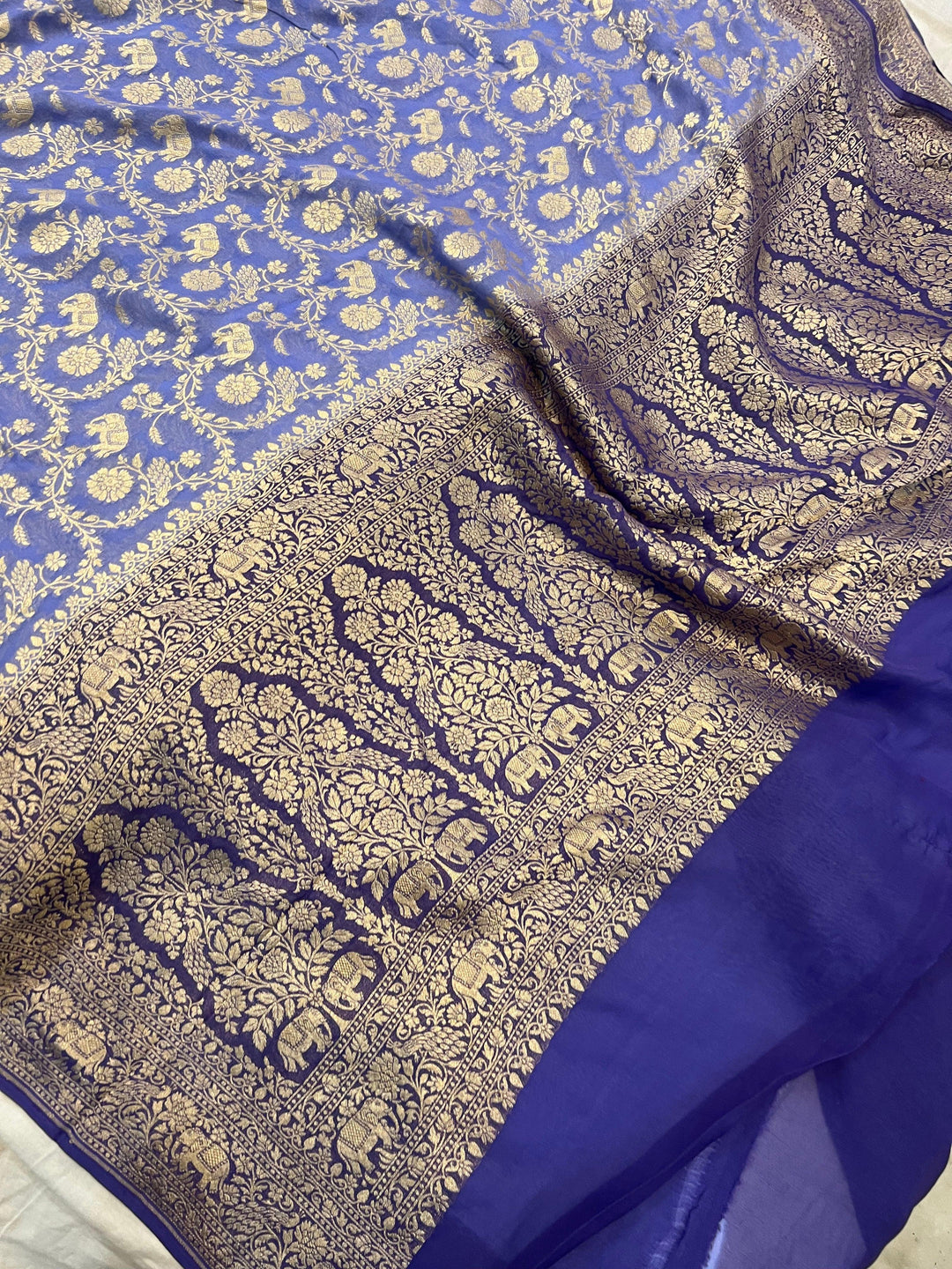 Blue Banarasi Handloom Pure Khaddi Georgette Saree - Aura Benaras