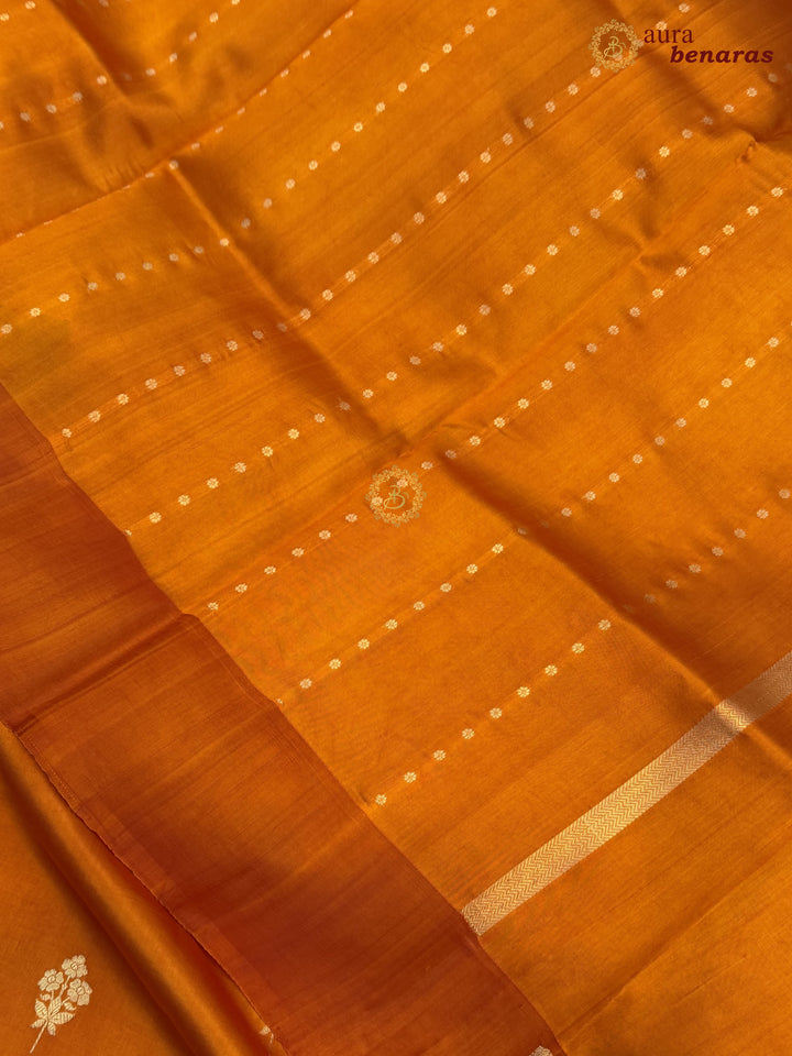 Orange Pure Silk Handloom Banarasi Saree with Kadhwa Motifs