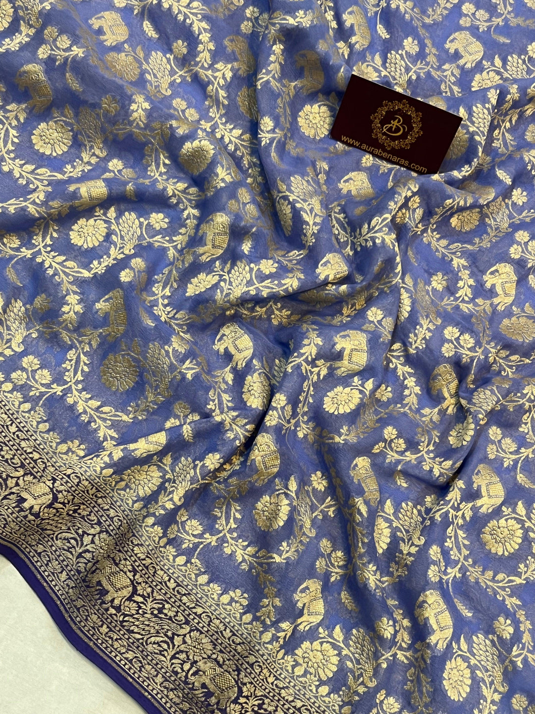 Blue Banarasi Handloom Pure Khaddi Georgette Saree - Aura Benaras