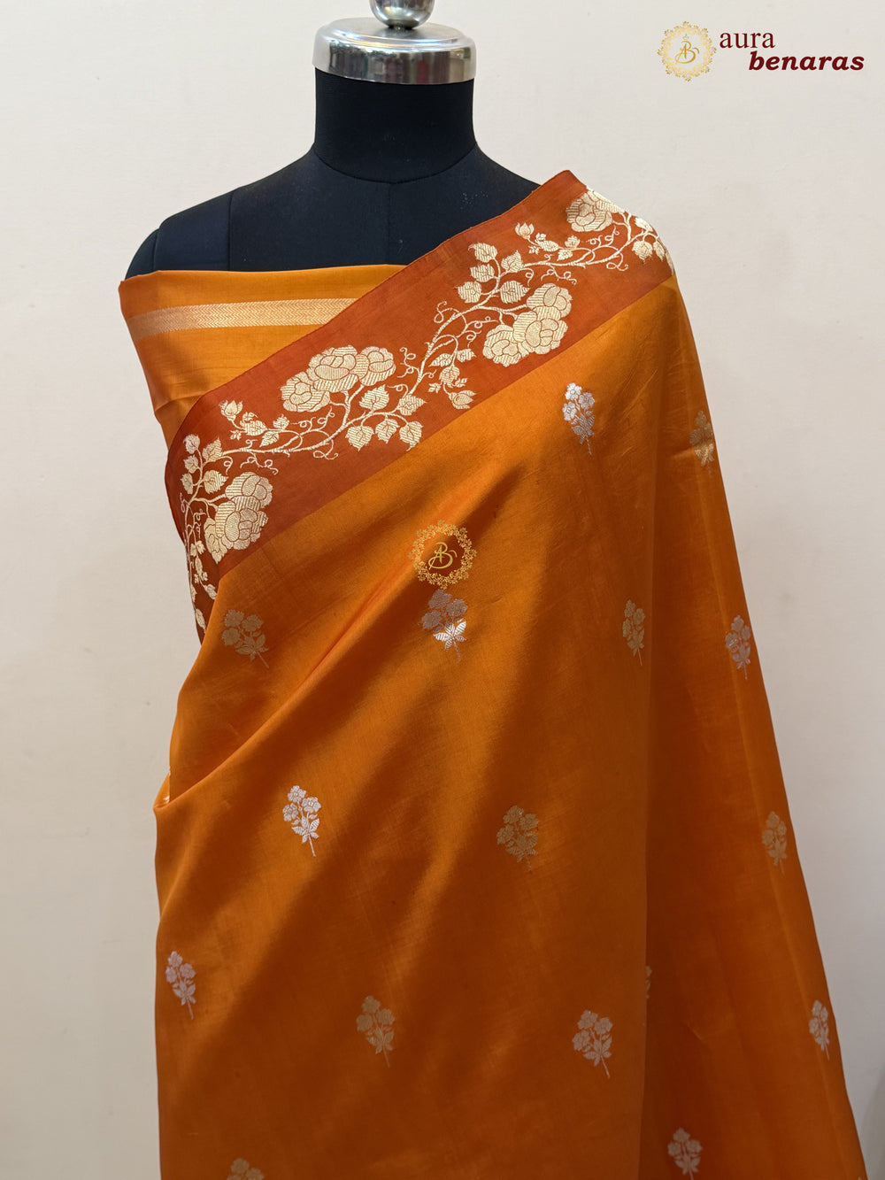 Orange Pure Silk Handloom Banarasi Saree with Kadhwa Motifs