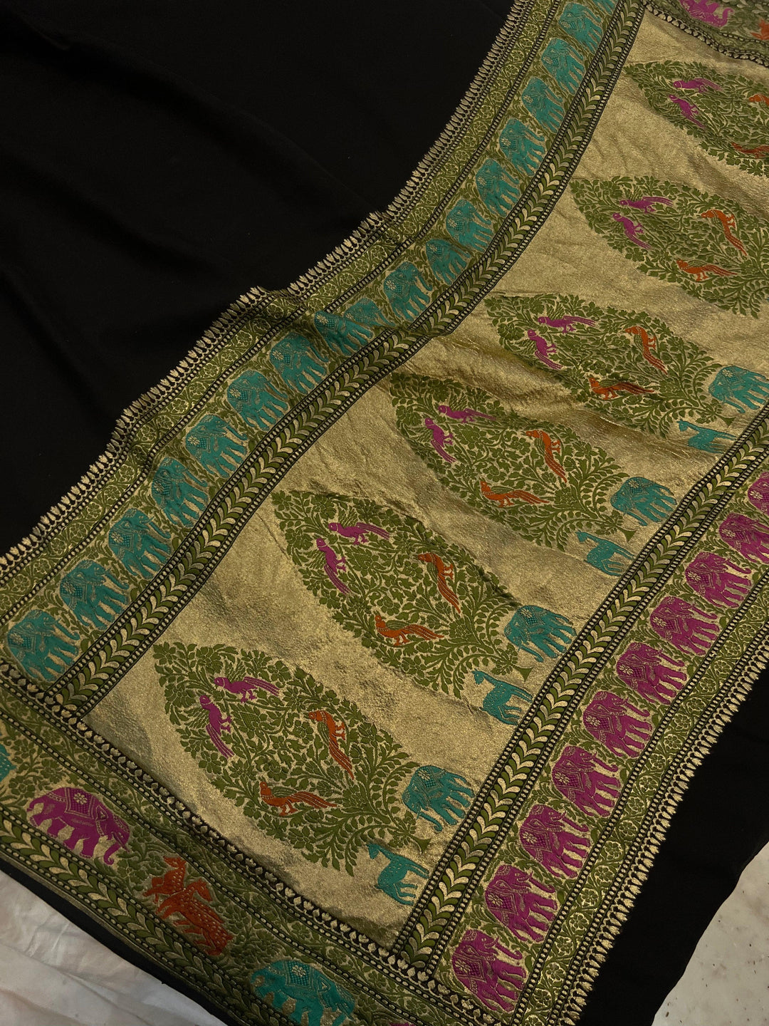 Black Tilfi Patola Pure Khaddi Georgette Silk Saree - Aura Benaras