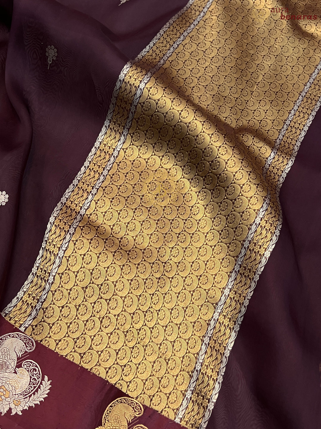 Brown Pure Kora Silk Handloom Banarasi Saree