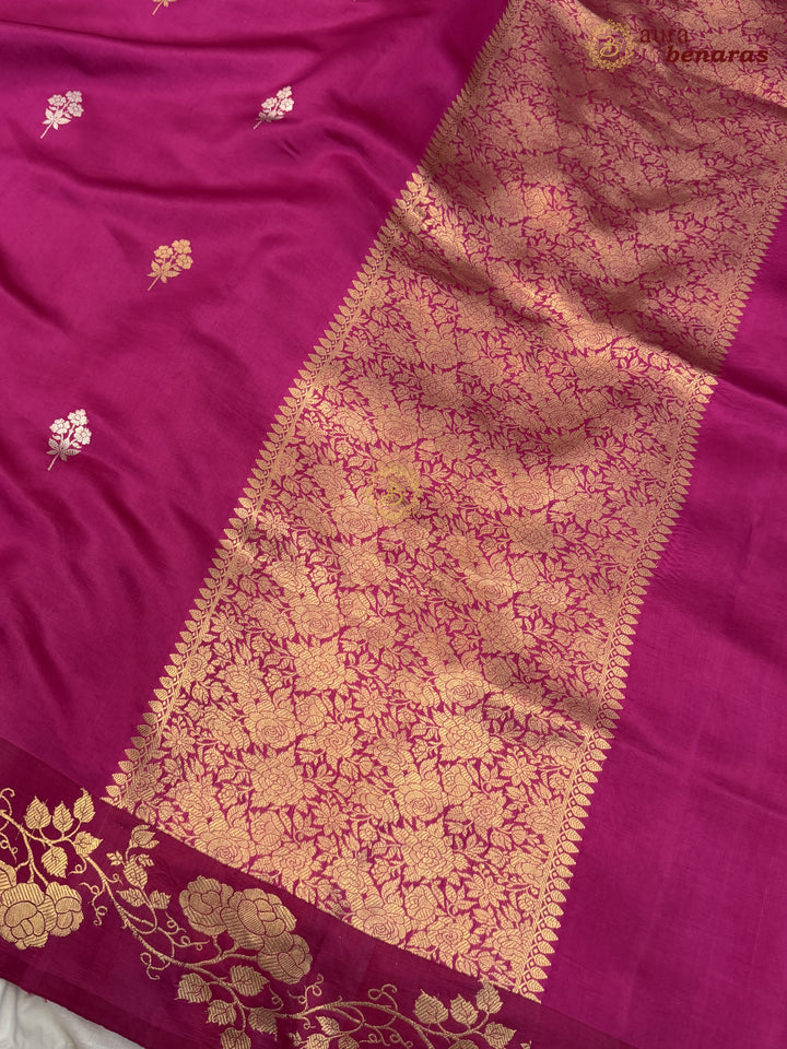 Rani Pink Pure Silk Handloom Banarasi Saree with Kadhwa Motifs
