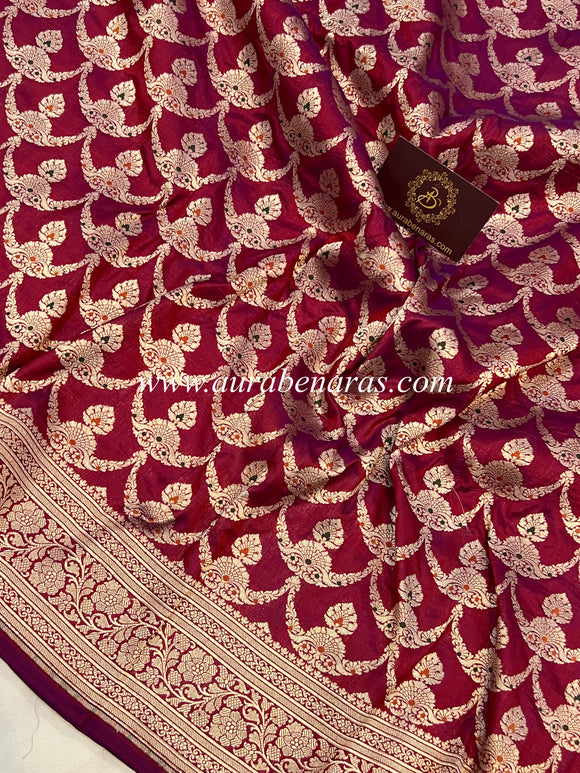 Magenta Pure Banarasi Handloom Katan Silk Saree - Aura Benaras