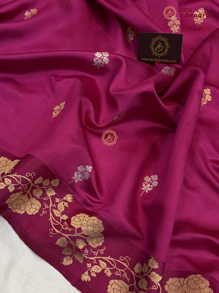 Rani Pink Pure Silk Handloom Banarasi Saree with Kadhwa Motifs