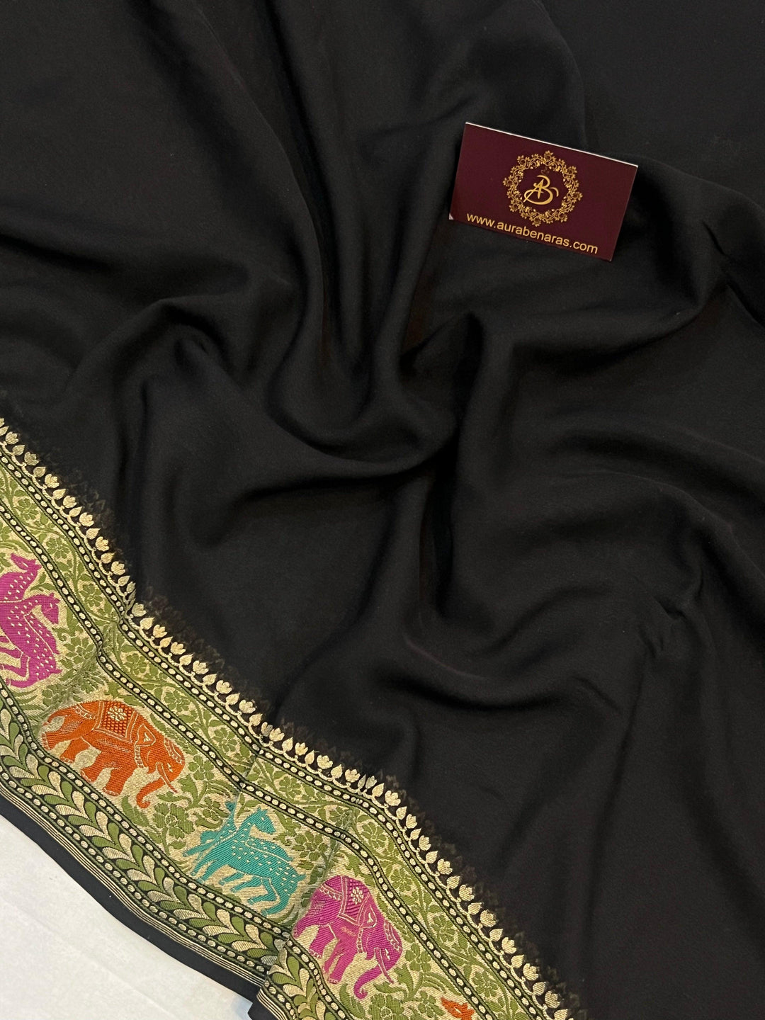 Black Tilfi Patola Pure Khaddi Georgette Silk Saree - Aura Benaras