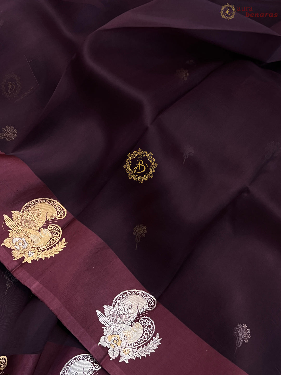 Brown Pure Kora Silk Handloom Banarasi Saree