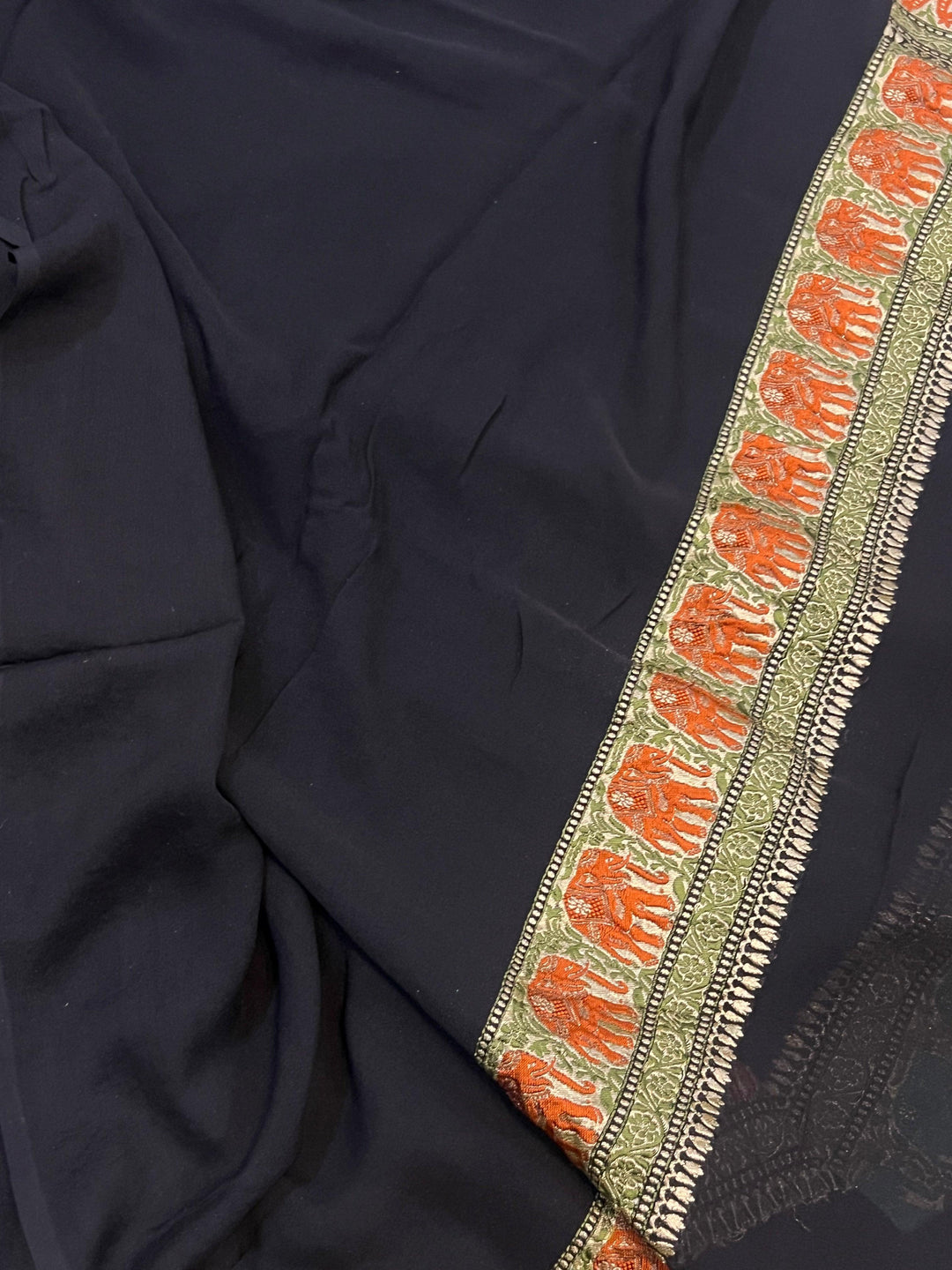 Black Tilfi Patola Pure Khaddi Georgette Silk Saree - Aura Benaras