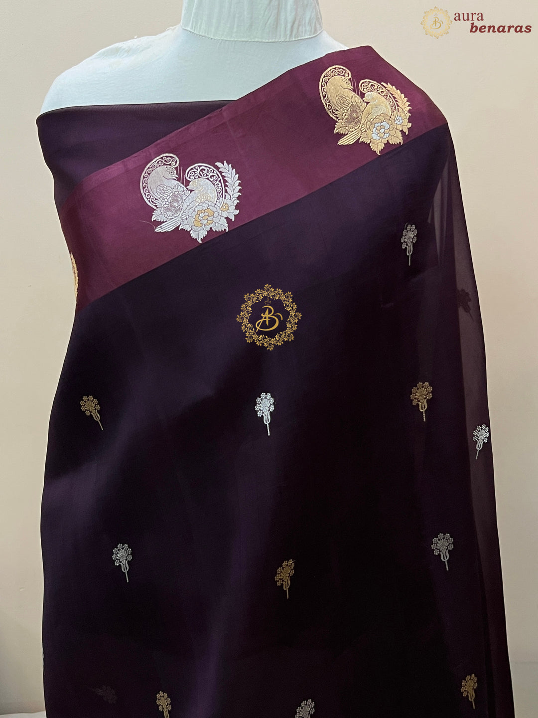 Brown Pure Kora Silk Handloom Banarasi Saree