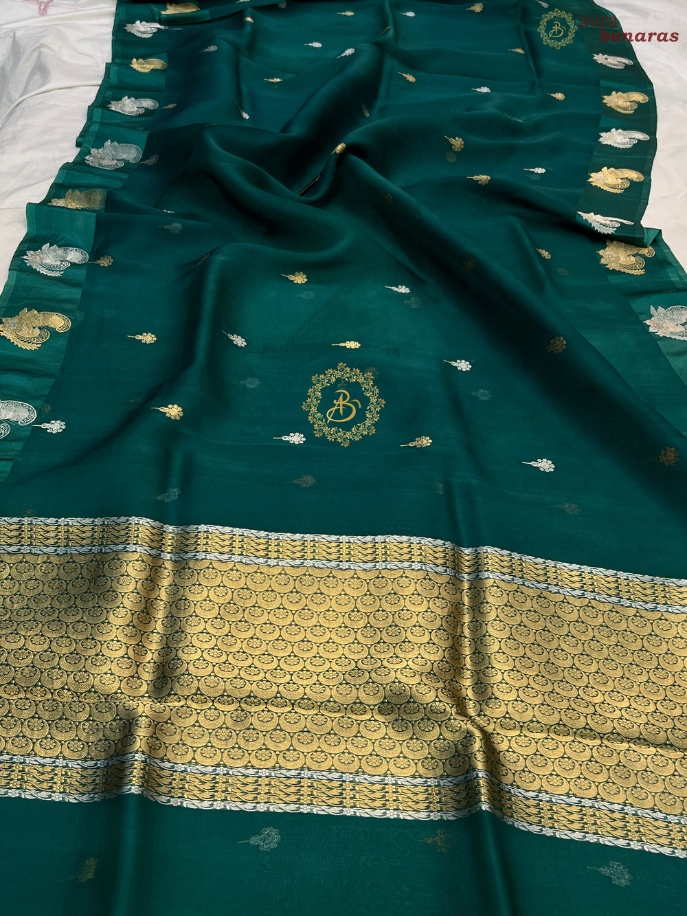 Rama Blue Pure Kora Silk Handloom Banarasi Saree