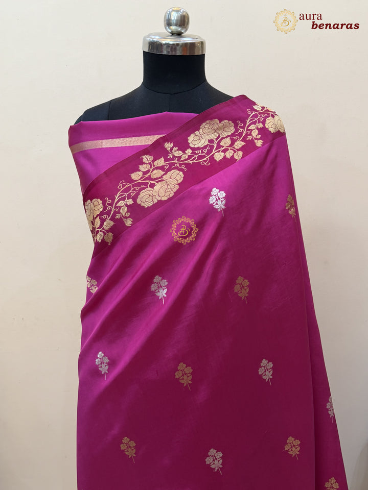 Rani Pink Pure Silk Handloom Banarasi Saree with Kadhwa Motifs