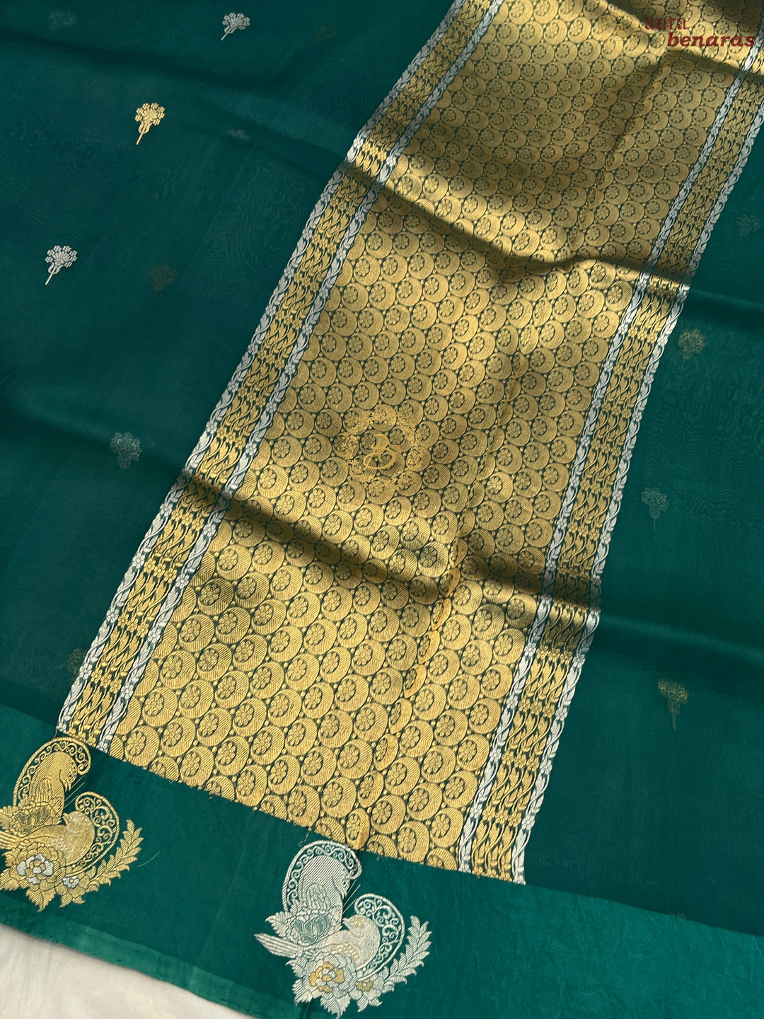 Rama Blue Pure Kora Silk Handloom Banarasi Saree