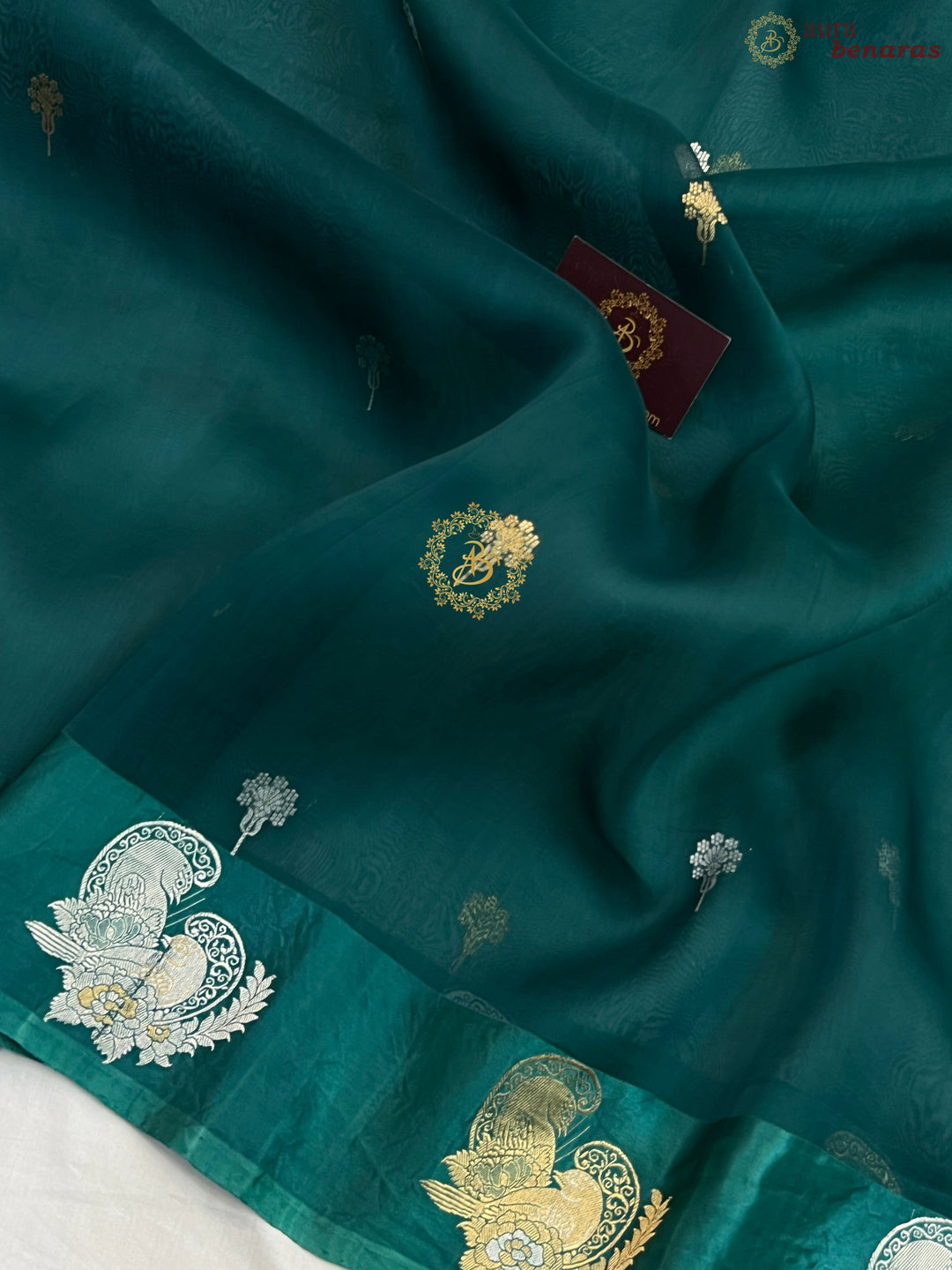 Rama Blue Pure Kora Silk Handloom Banarasi Saree