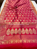 Orangish Pink Pure Banarasi Handloom Katan Silk Saree - Aura Benaras