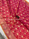 Orangish Pink Pure Banarasi Handloom Katan Silk Saree - Aura Benaras