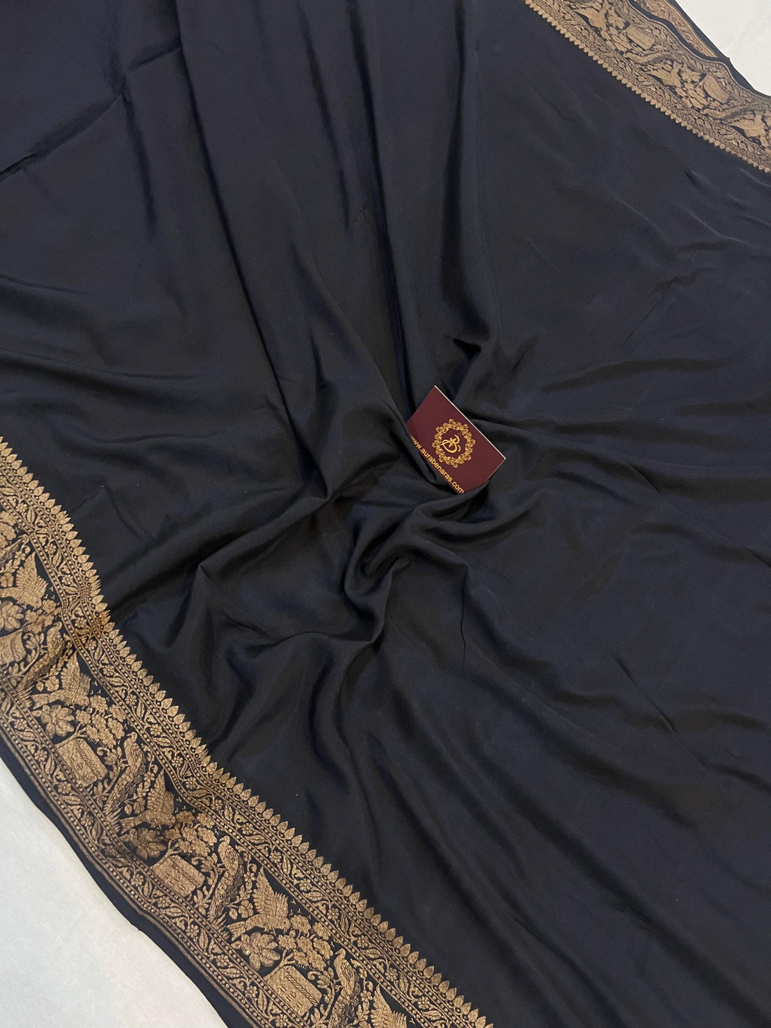 Black Pure Banarasi Khaddi Crepe Silk Saree - Aura Benaras