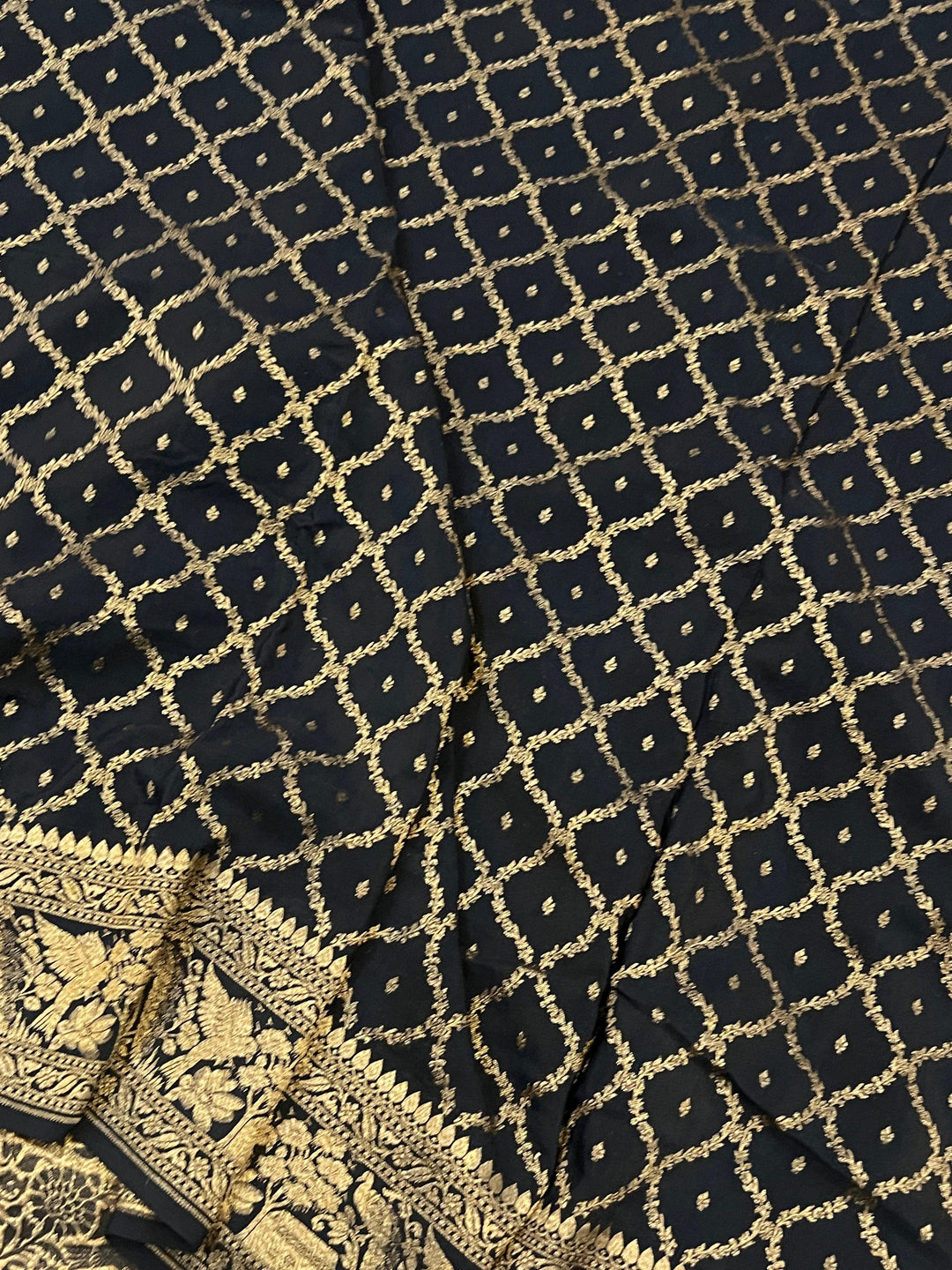 Black Pure Banarasi Khaddi Crepe Silk Saree - Aura Benaras