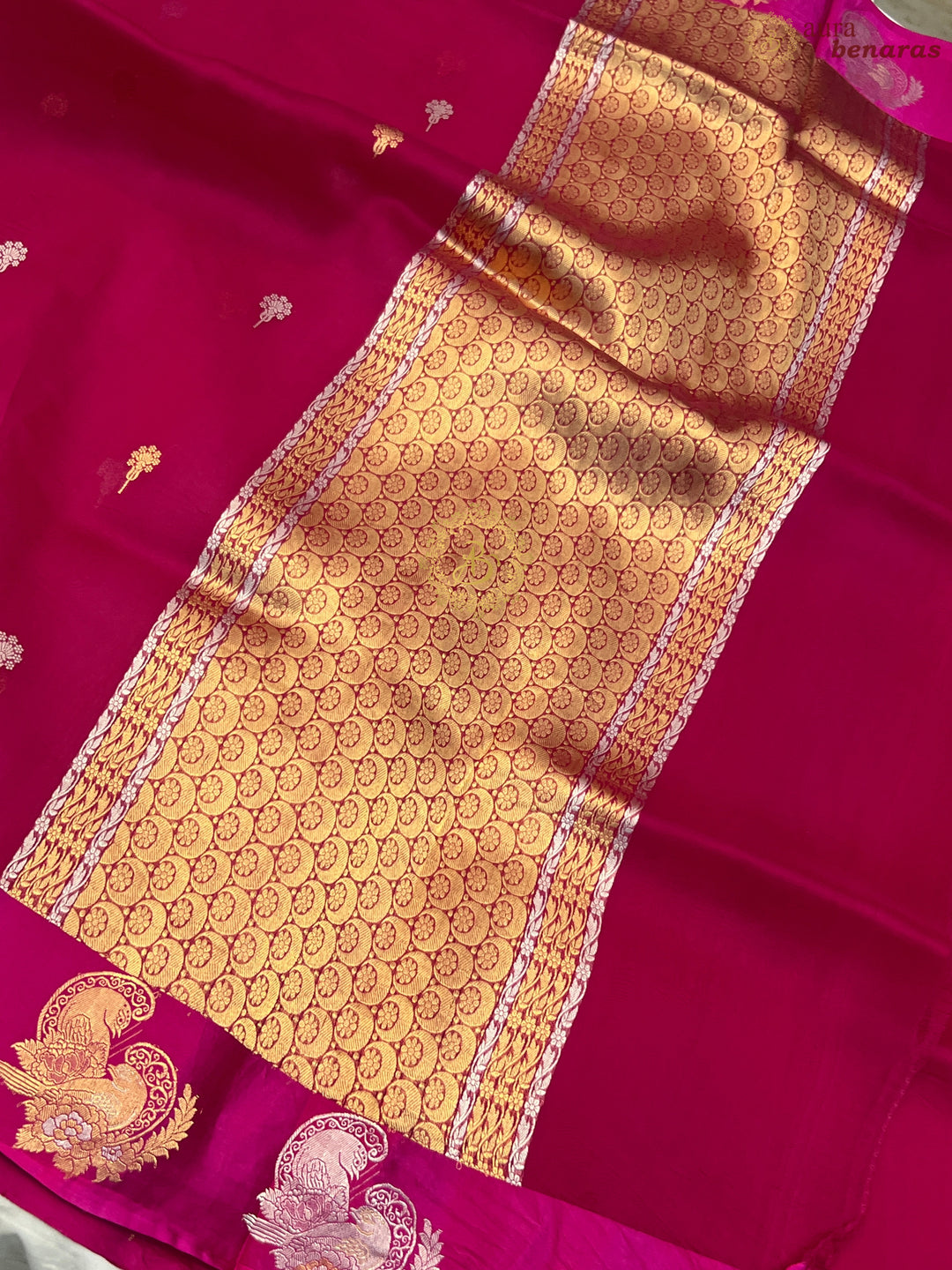 Rani Pink Pure Kora Silk Handloom Banarasi Saree