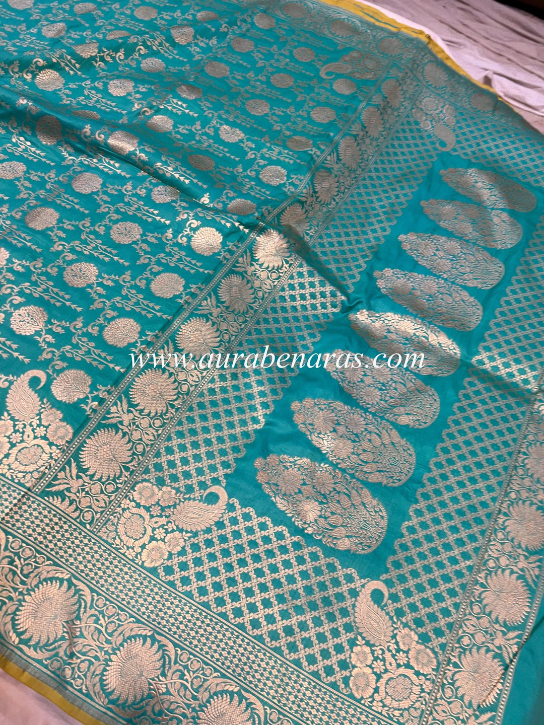 Firozi Blue Pure Banarasi Handloom Katan Silk Saree