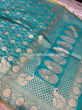 Firozi Blue Pure Banarasi Handloom Katan Silk Saree