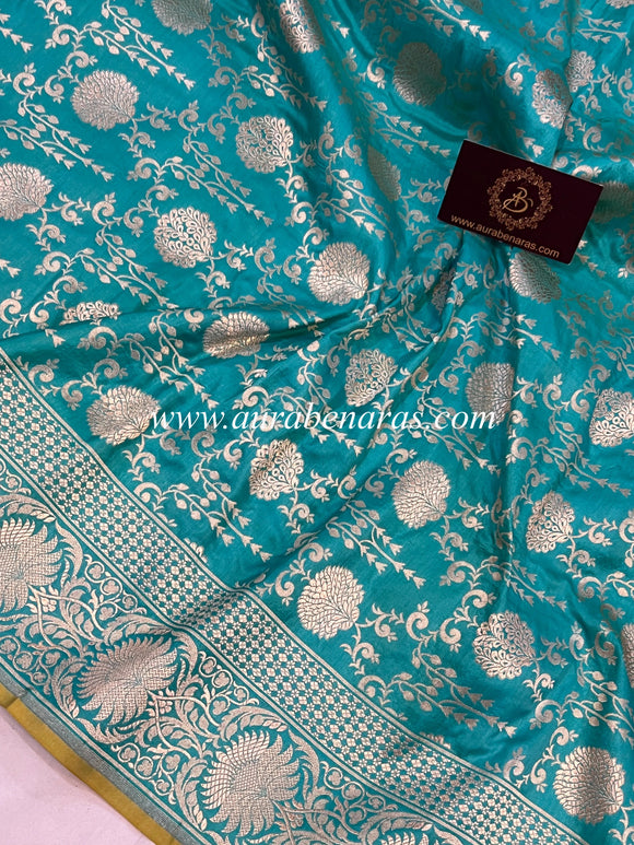 Firozi Blue Pure Banarasi Handloom Katan Silk Saree