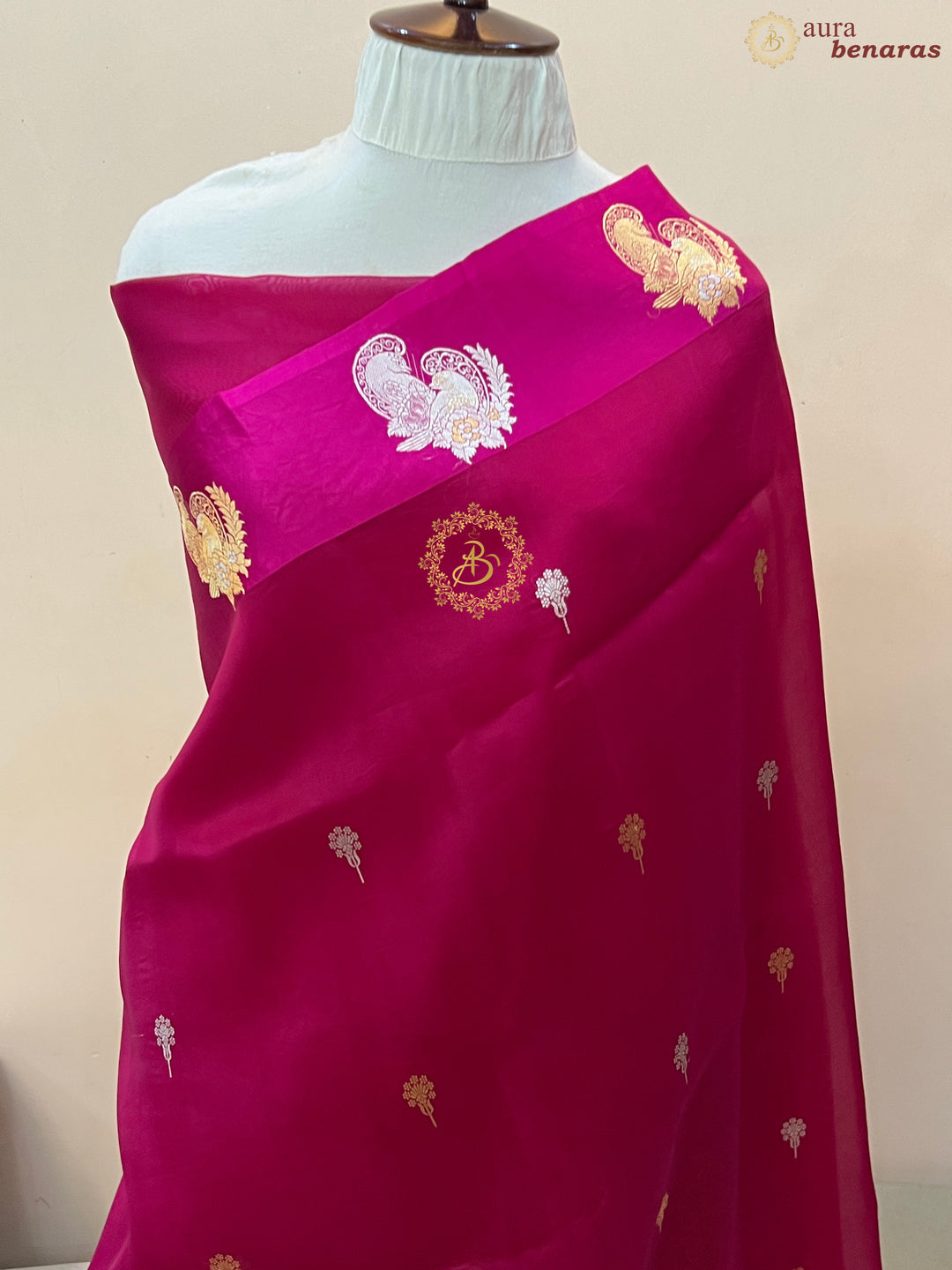 Rani Pink Pure Kora Silk Handloom Banarasi Saree