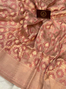 Pastel Pink Pure Banarasi Handloom Katan Silk Saree - Aura Benaras