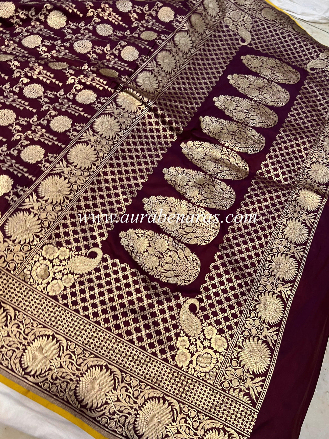 Garnet Pure Banarasi Handloom Katan Silk Saree - Aura Benaras