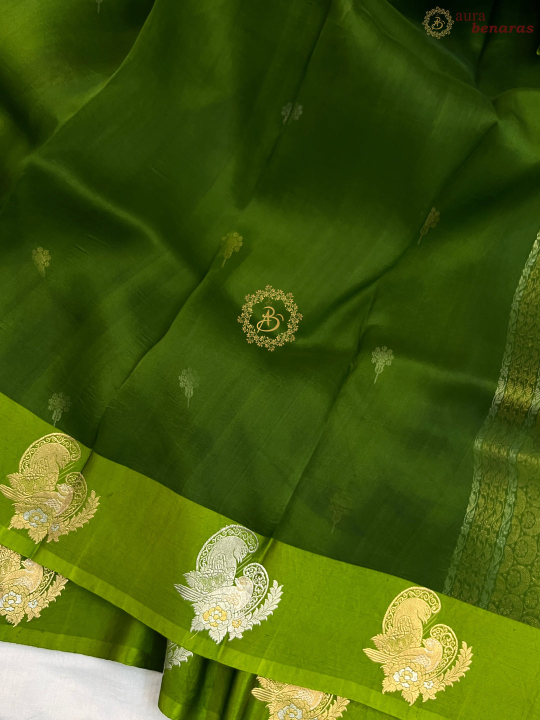 Mehndi Green Pure Kora Silk Handloom Banarasi Saree