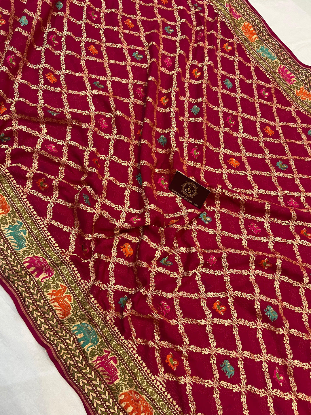 Rani Pink Tilfi Patola Pure Khaddi Georgette Silk Saree - Aura Benaras