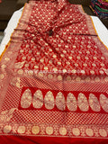 Red Pure Banarasi Handloom Katan Silk Saree - Aura Benaras