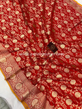 Red Pure Banarasi Handloom Katan Silk Saree - Aura Benaras