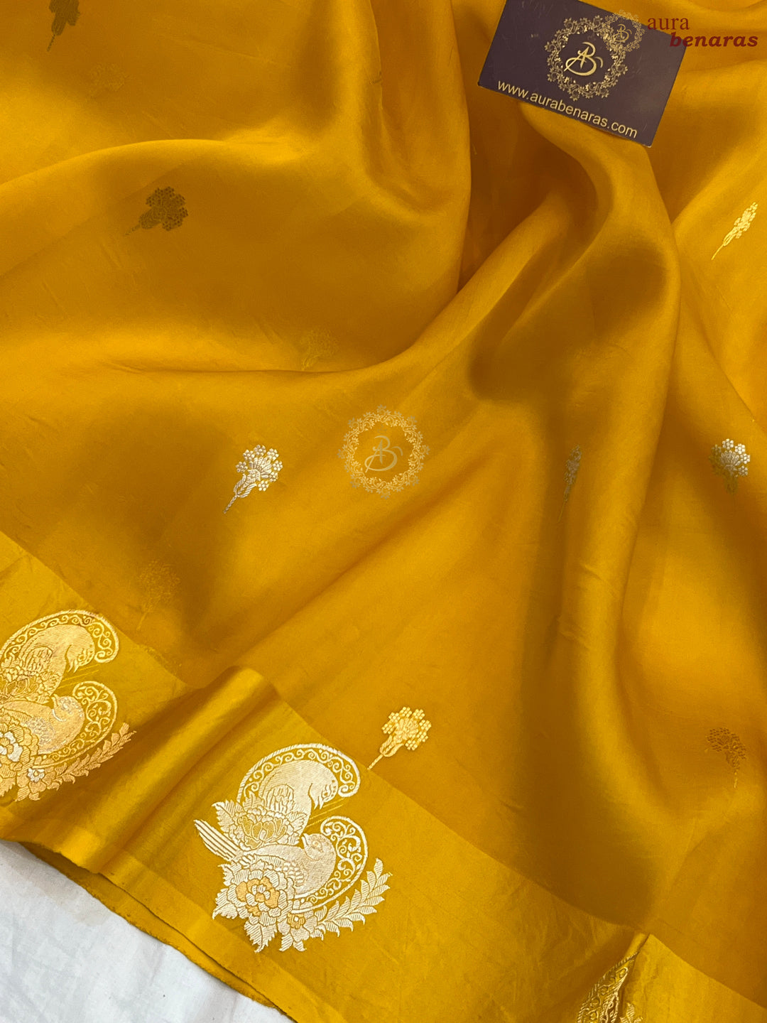 Yellow Pure Kora Silk Handloom Banarasi Saree