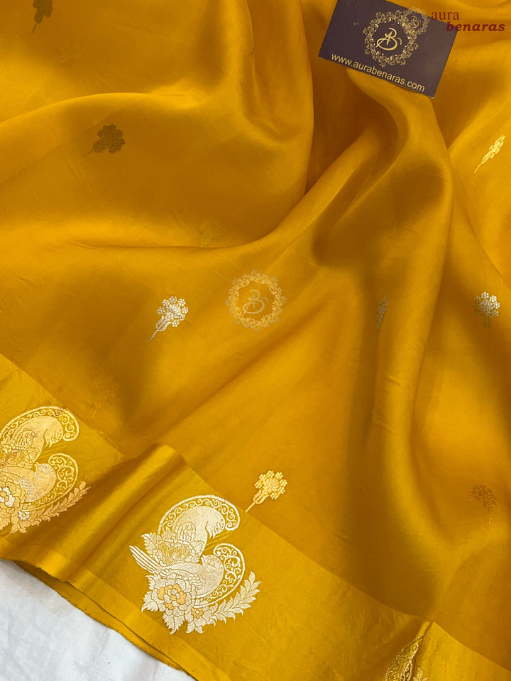 Yellow Pure Kora Silk Handloom Banarasi Saree
