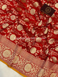 Red Pure Banarasi Handloom Katan Silk Saree - Aura Benaras