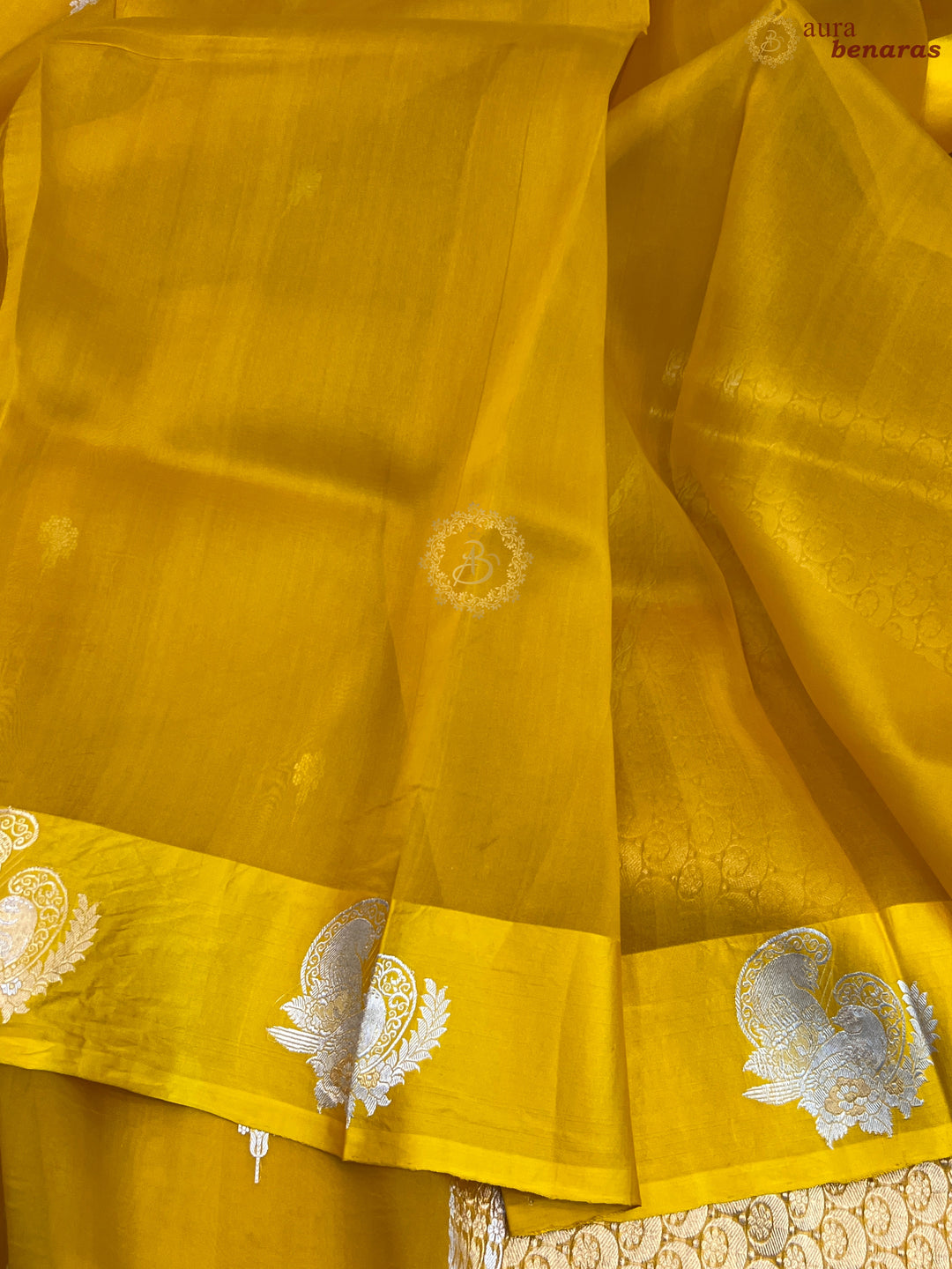 Yellow Pure Kora Silk Handloom Banarasi Saree
