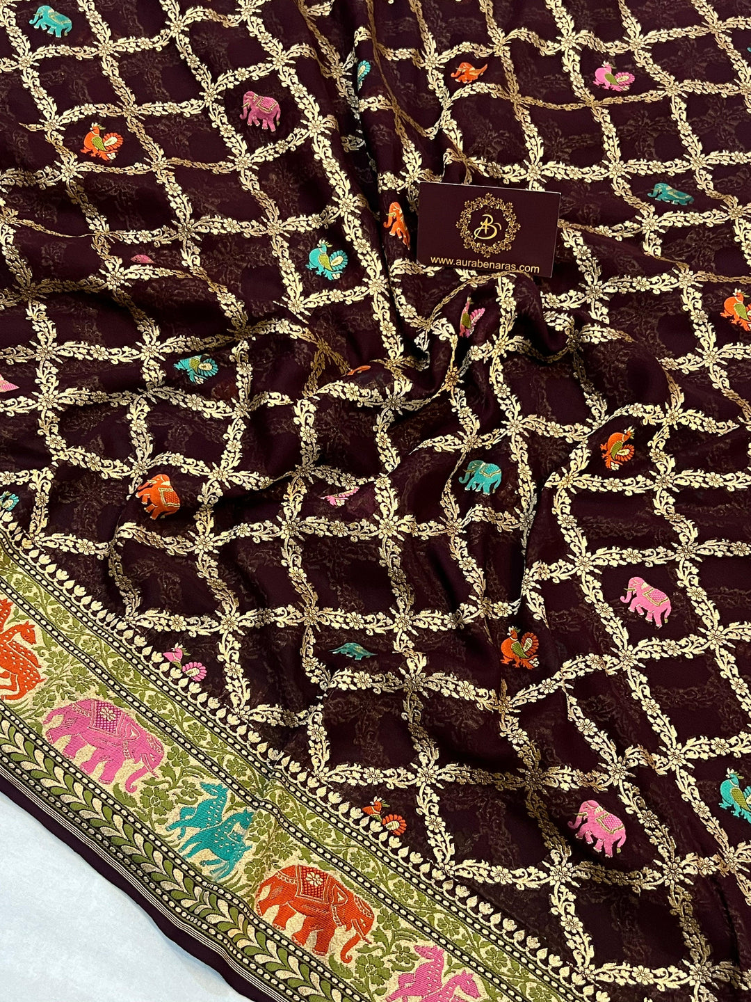 Deep Wine Tilfi Patola Pure Khaddi Georgette Silk Saree - Aura Benaras