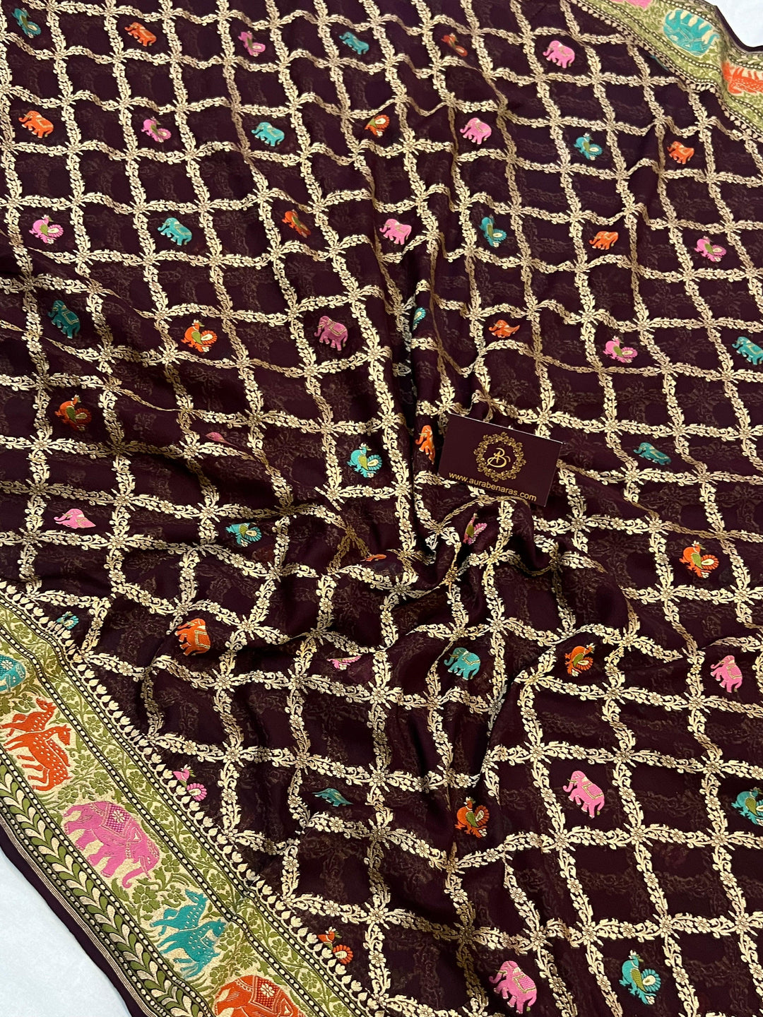 Deep Wine Tilfi Patola Pure Khaddi Georgette Silk Saree - Aura Benaras