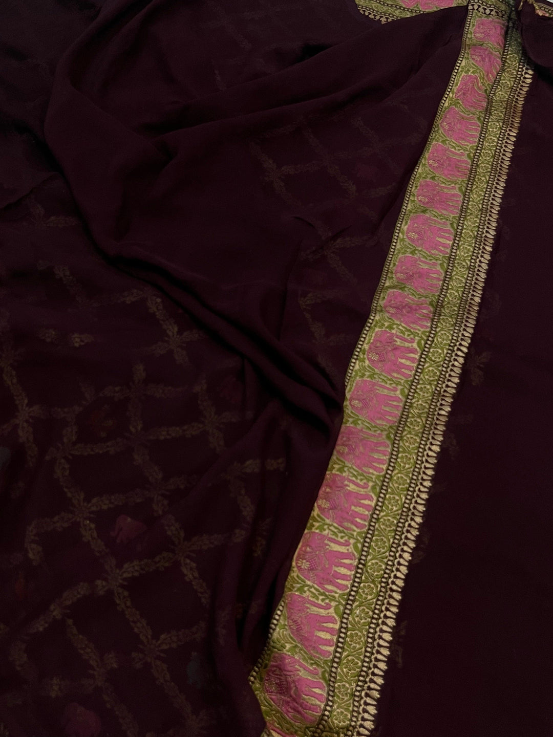 Deep Wine Tilfi Patola Pure Khaddi Georgette Silk Saree - Aura Benaras