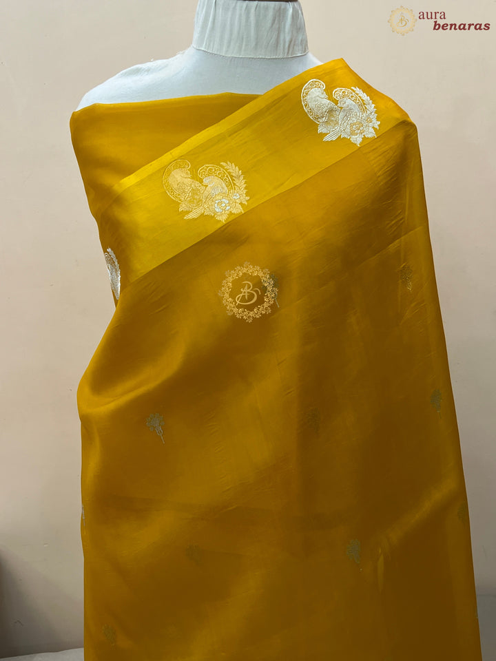 Yellow Pure Kora Silk Handloom Banarasi Saree