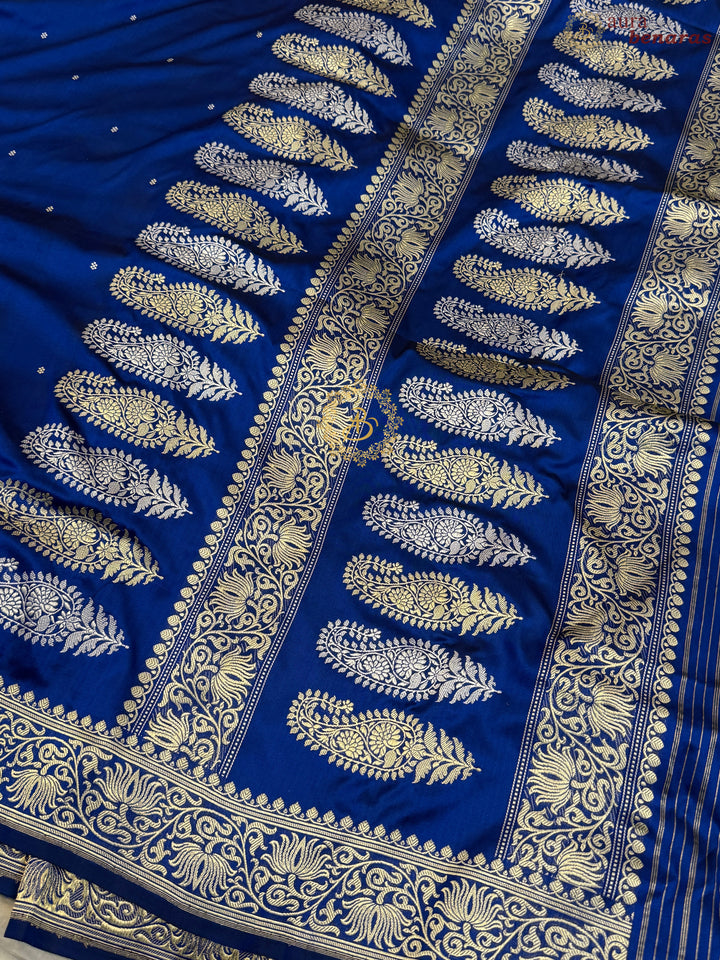 Royal Blue Pure Katan Silk Handloom Banarasi Saree