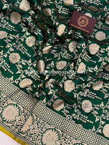 Green Pure Banarasi Handloom Katan Silk Saree - Aura Benaras