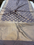 Greyish Lavender Pure Banarasi Handloom Katan Silk Saree - Aura Benaras