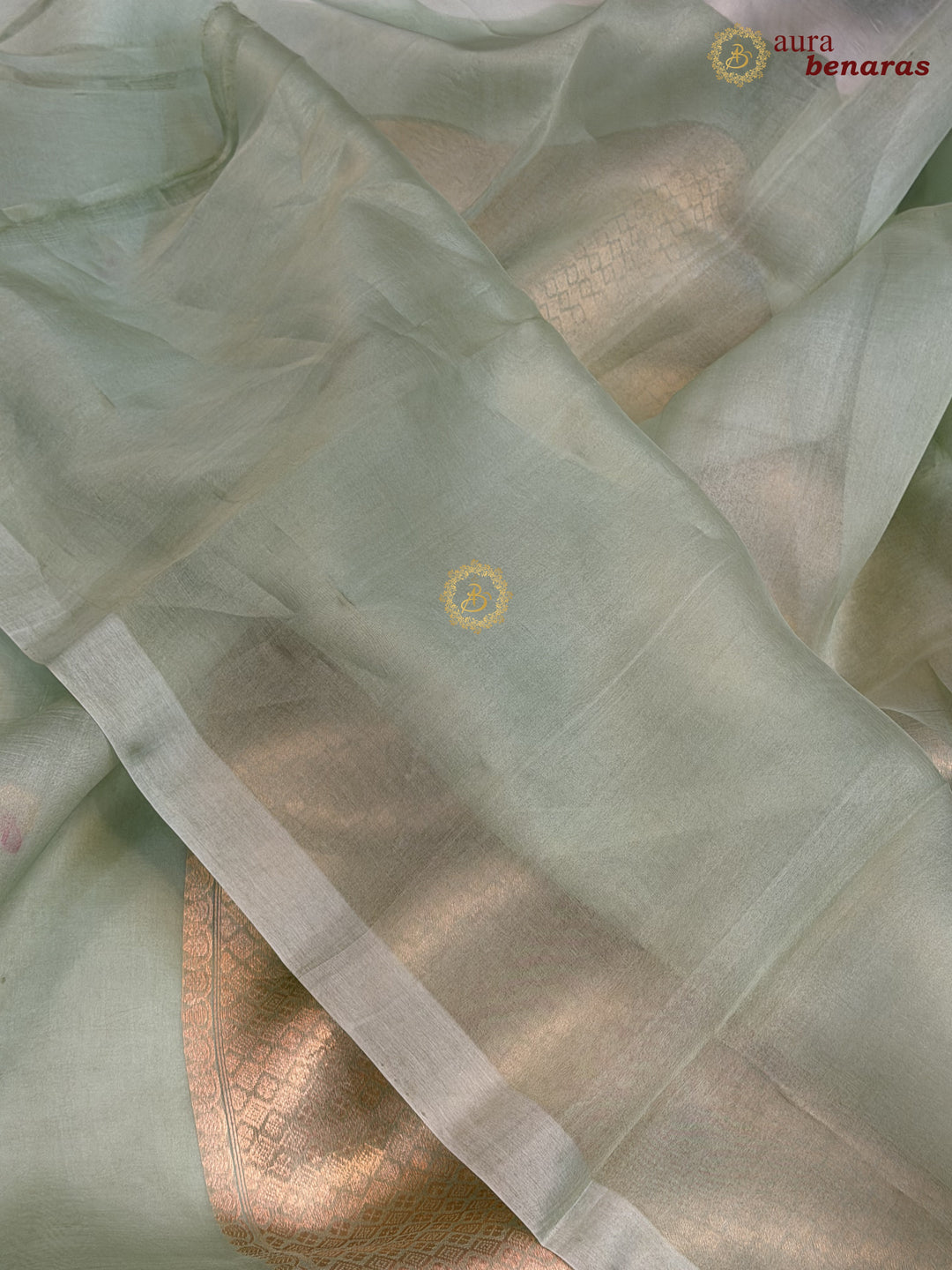 Verdigris Green Banarasi Handloom Kora Silk Saree - Aura Benaras