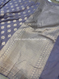 Greyish Lavender Pure Banarasi Handloom Katan Silk Saree - Aura Benaras