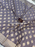 Greyish Lavender Pure Banarasi Handloom Katan Silk Saree - Aura Benaras