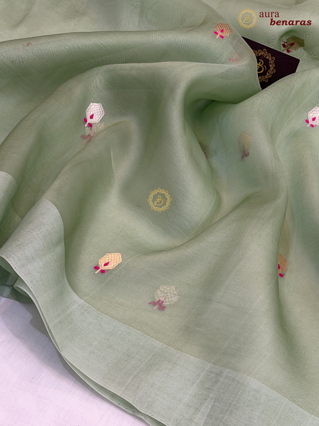 Verdigris Green Banarasi Handloom Kora Silk Saree - Aura Benaras
