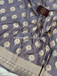 Greyish Lavender Pure Banarasi Handloom Katan Silk Saree - Aura Benaras