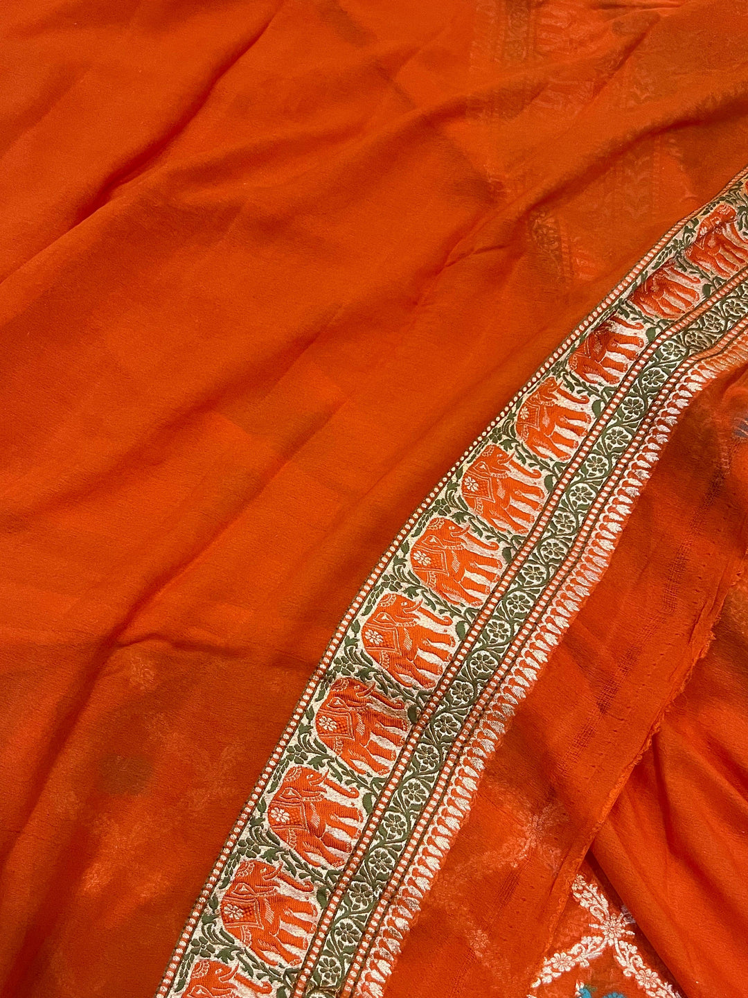 Orange Tilfi Patola Pure Khaddi Georgette Silk Saree - Aura Benaras