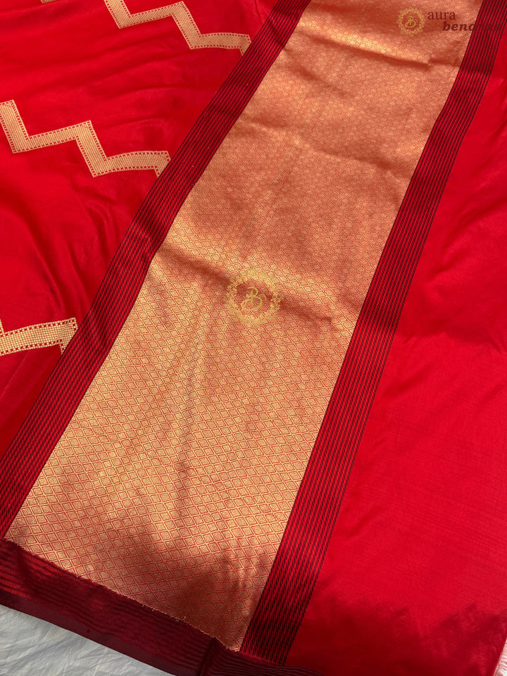 Red Pure Katan Silk Banarasi Handloom Kadwa Meena Jangla Saree
